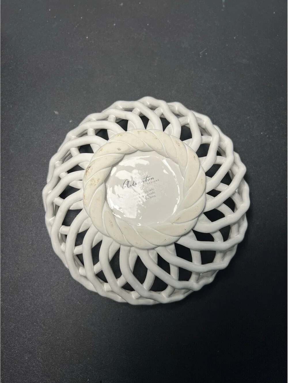 Arlington Designs 2000s Serving Bowl White Woven Lattice Ceramic, 8.5x4.5